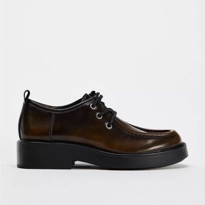 Zara Brown Leather Lace-Up Platform Oxfords